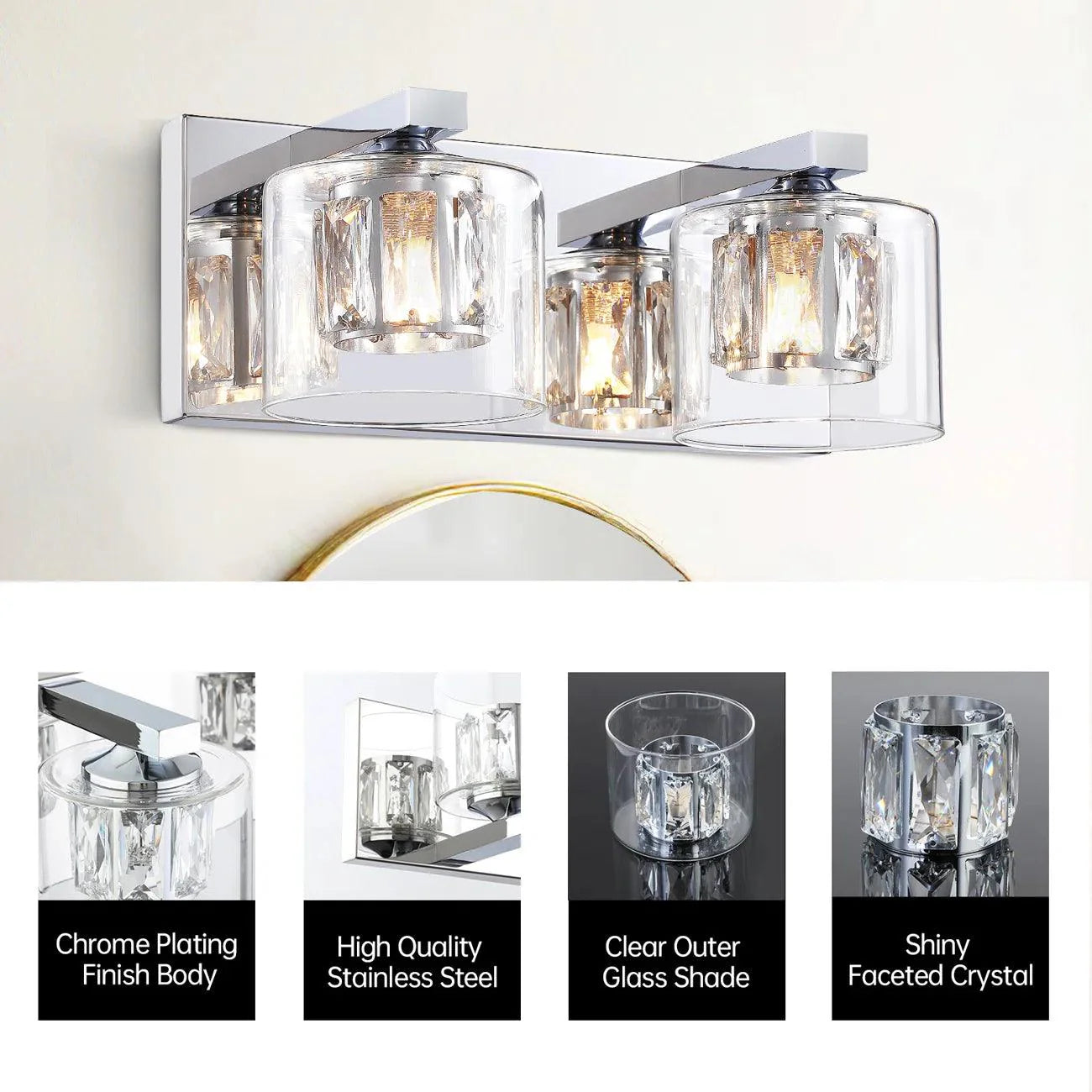Kolt Chrome Modern 2-Light Bathroom Vanity Light