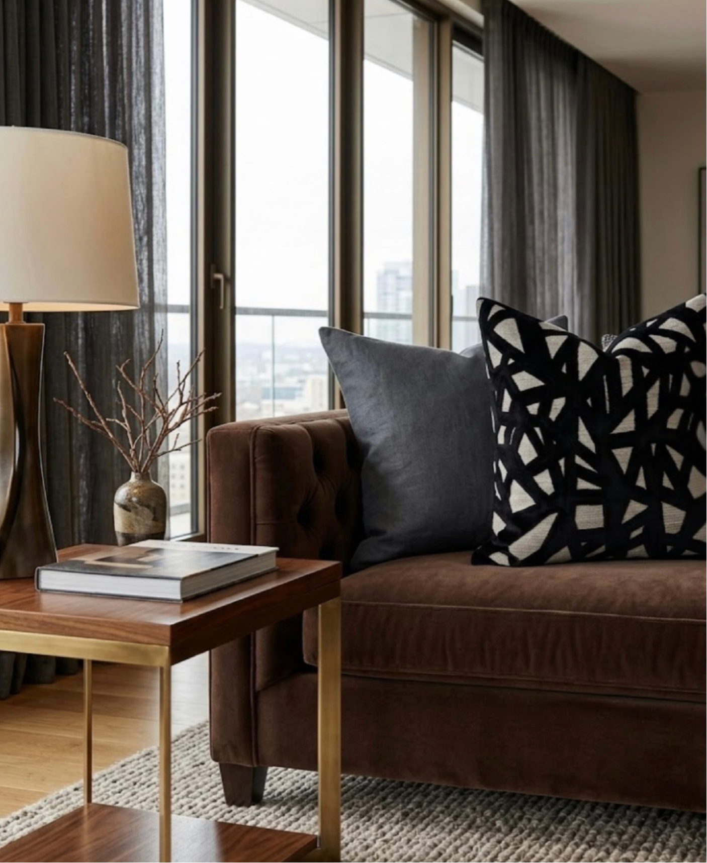 Abstract Velvet Pillow Cover in Black, Kravet Woven Textiles