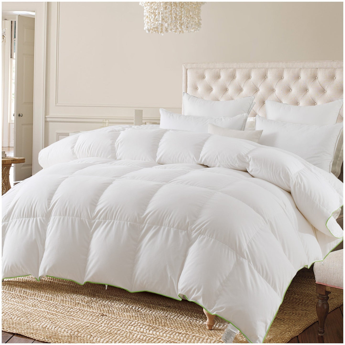 Kasentex Ultra Soft Green Piped Edge Warm Heavy Weights Down Comforter, White, Room Decor, Graduation Gifts