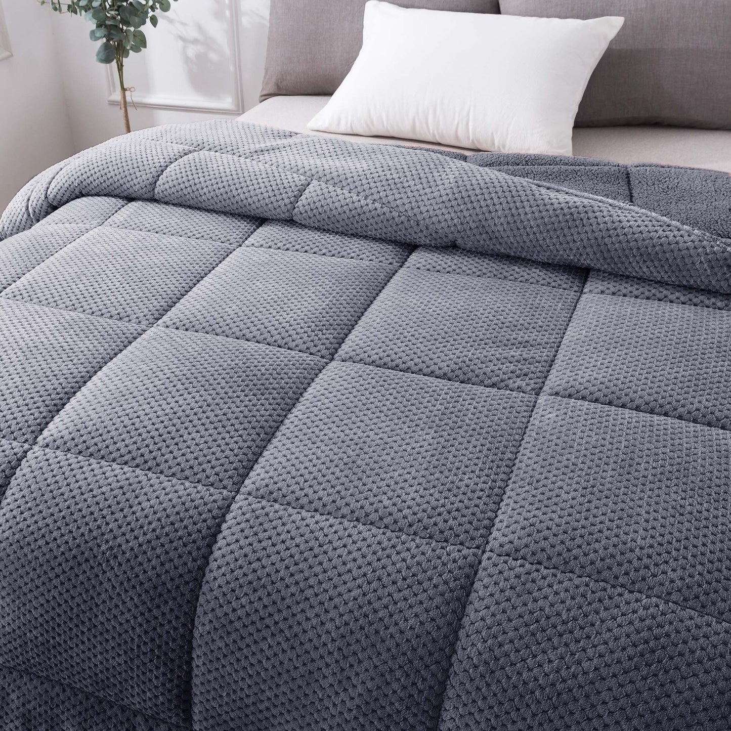 Kasentex Ultra Soft All Season Reversible Plush Sherpa Lined Comforter, Twin, Queen, King