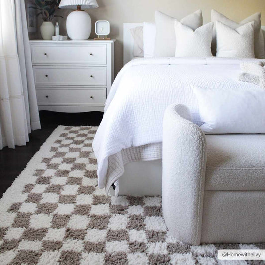 Kieu Taupe Checkered Shag Rug