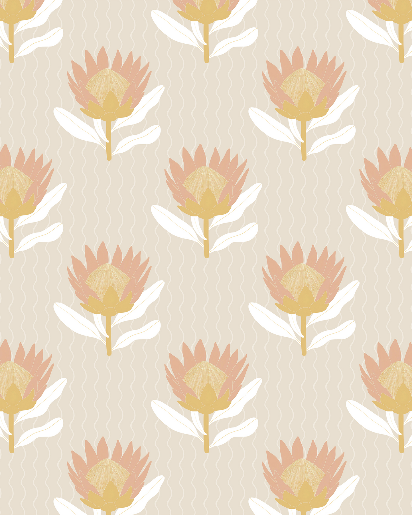 King Protea Wallpaper, tan and light coral