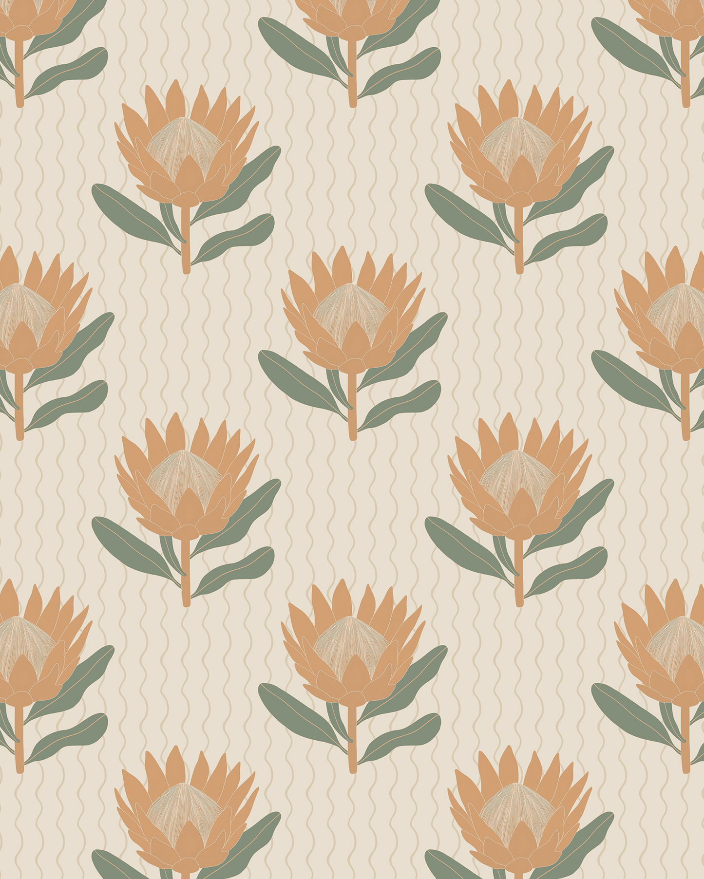 King Protea Wallpaper, neutral and apricot