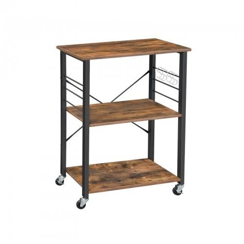 MARTHA Shelf With Wheels, Kitchen Cart, Bar Cart, Rustic Brown
