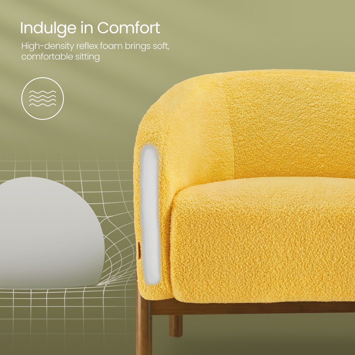 Accent Barrel Chair, Fleece Armchair with Solid Wood Legs