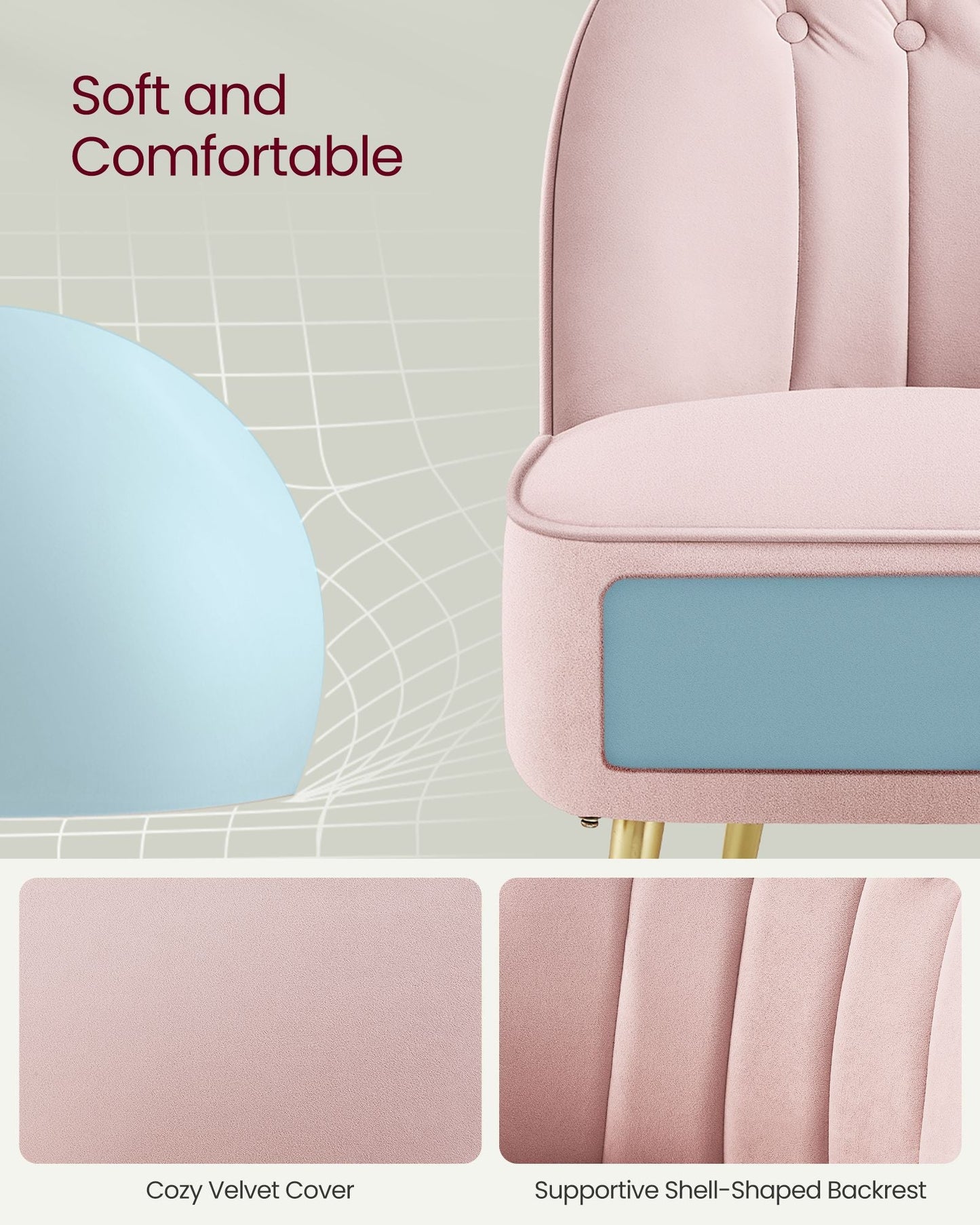 Accent Chair, Velvet Vanity Chair with Metal Legs, Shell-Shaped Back, Wide Seat, Luxury Style