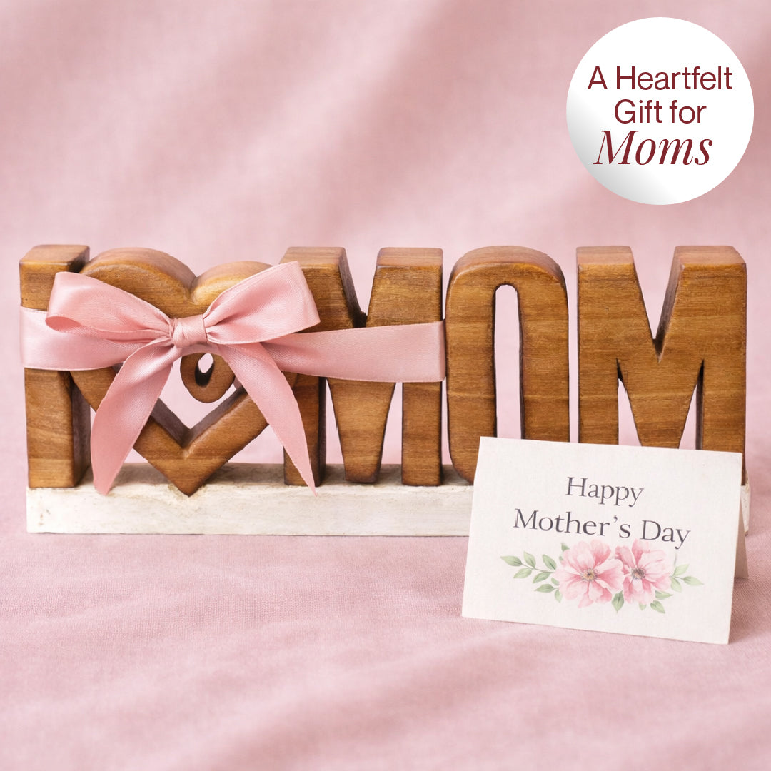 Handmade Wooden Sculpture – Love Mom Gift | Acacia Wood Decor Plaque