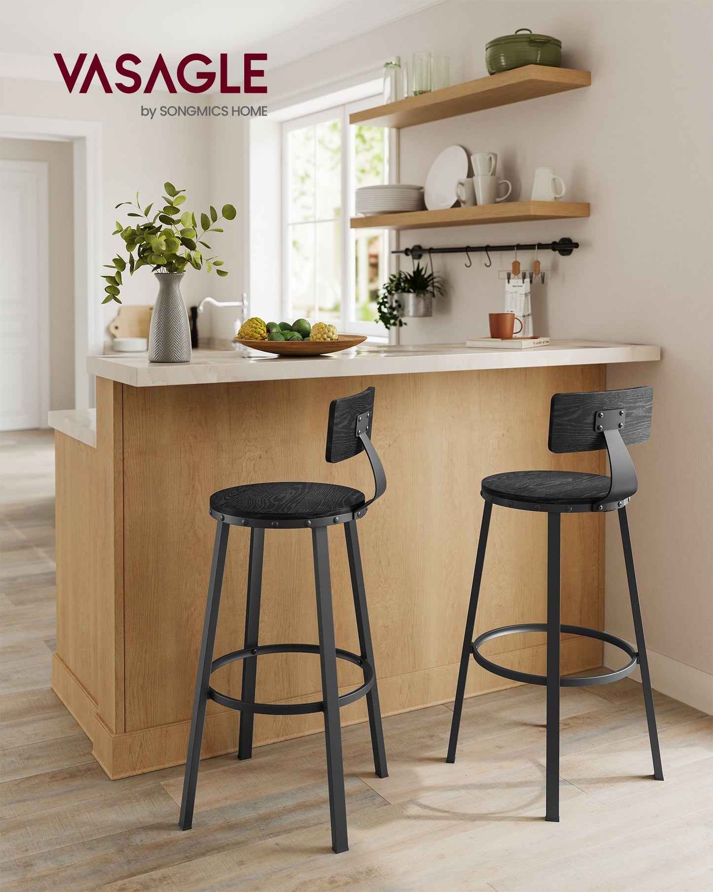 Bar Height Barstools with Back, Set of 2