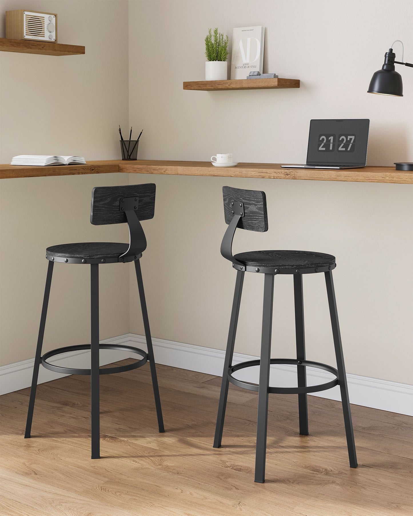 Bar Height Barstools with Back, Set of 2