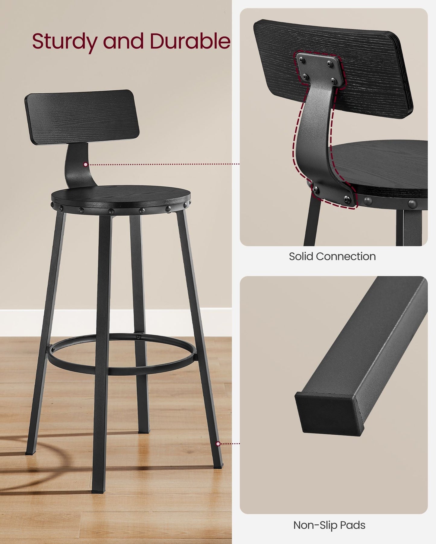 Bar Height Barstools with Back, Set of 2