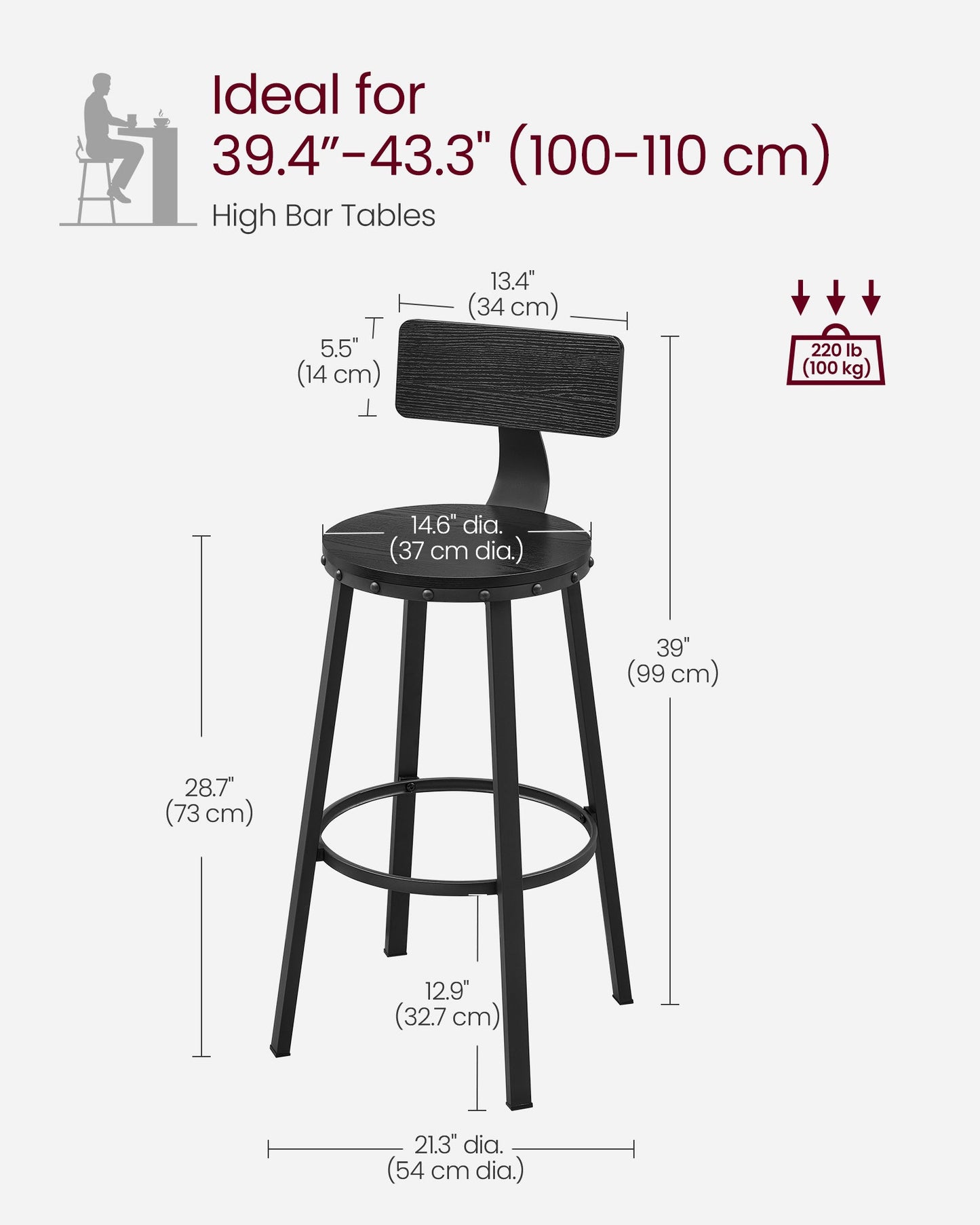 Bar Height Barstools with Back, Set of 2