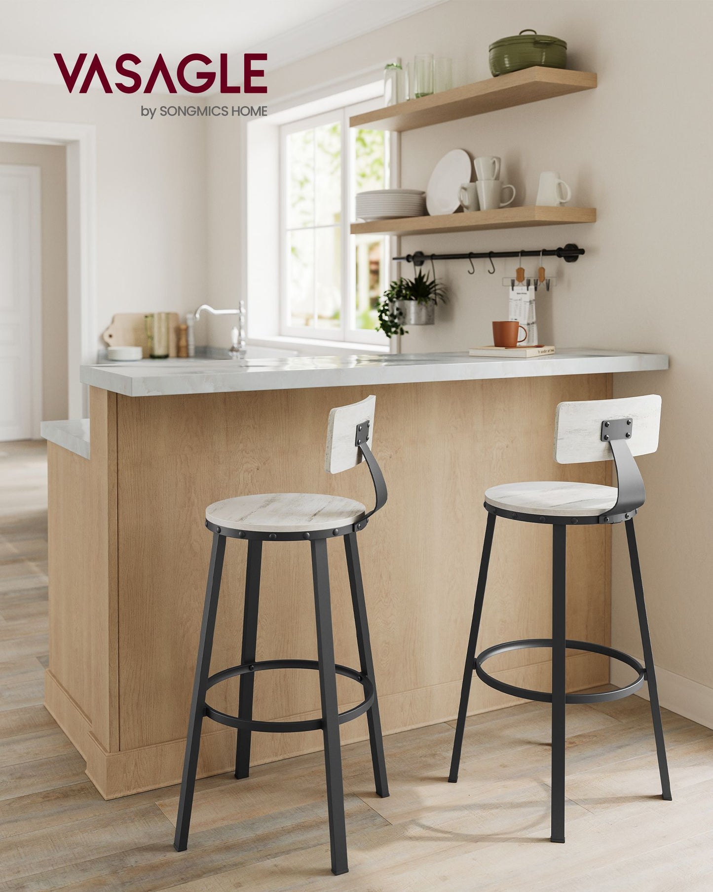 Bar Height Barstools with Back, Set of 2