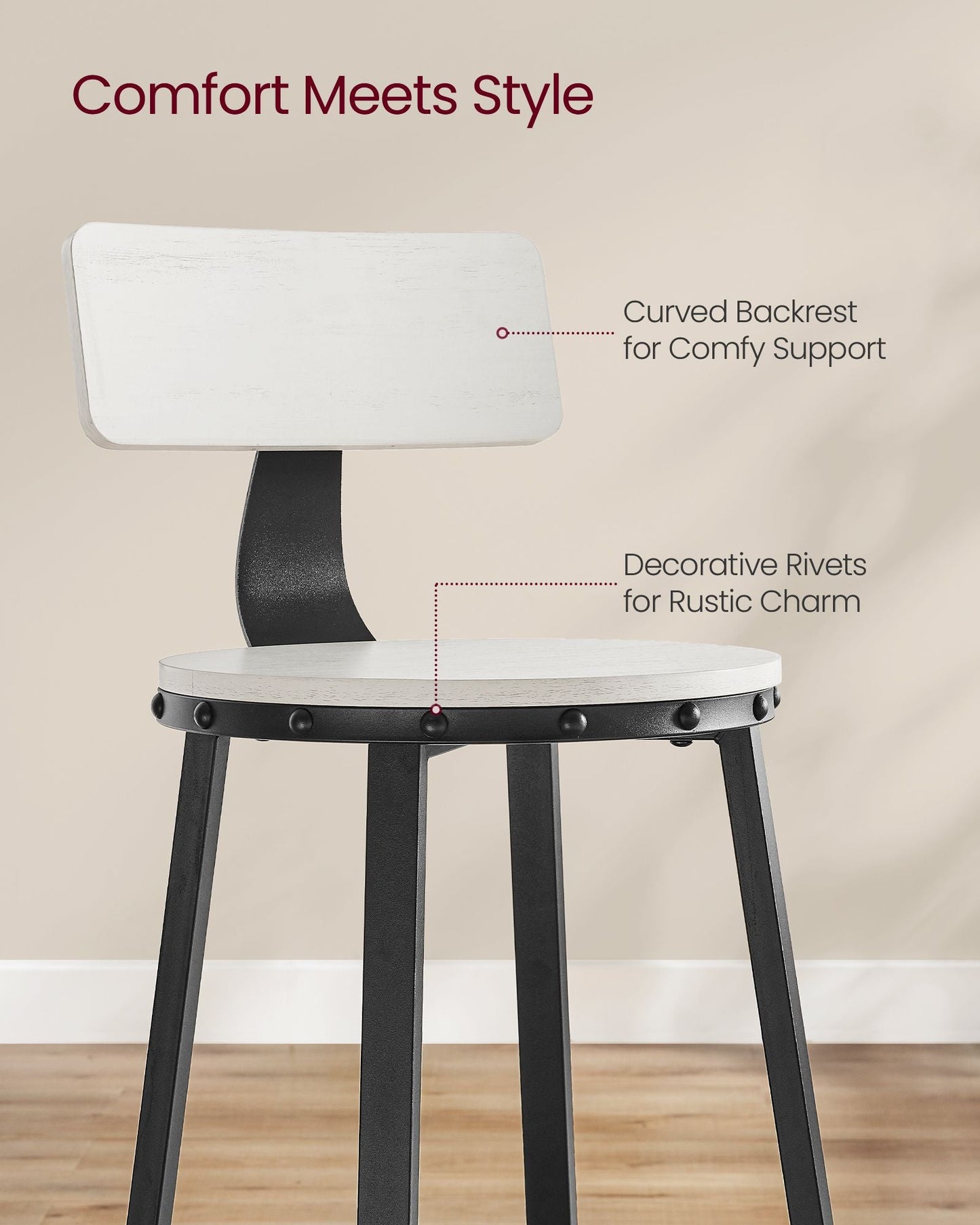 Bar Height Barstools with Back, Set of 2