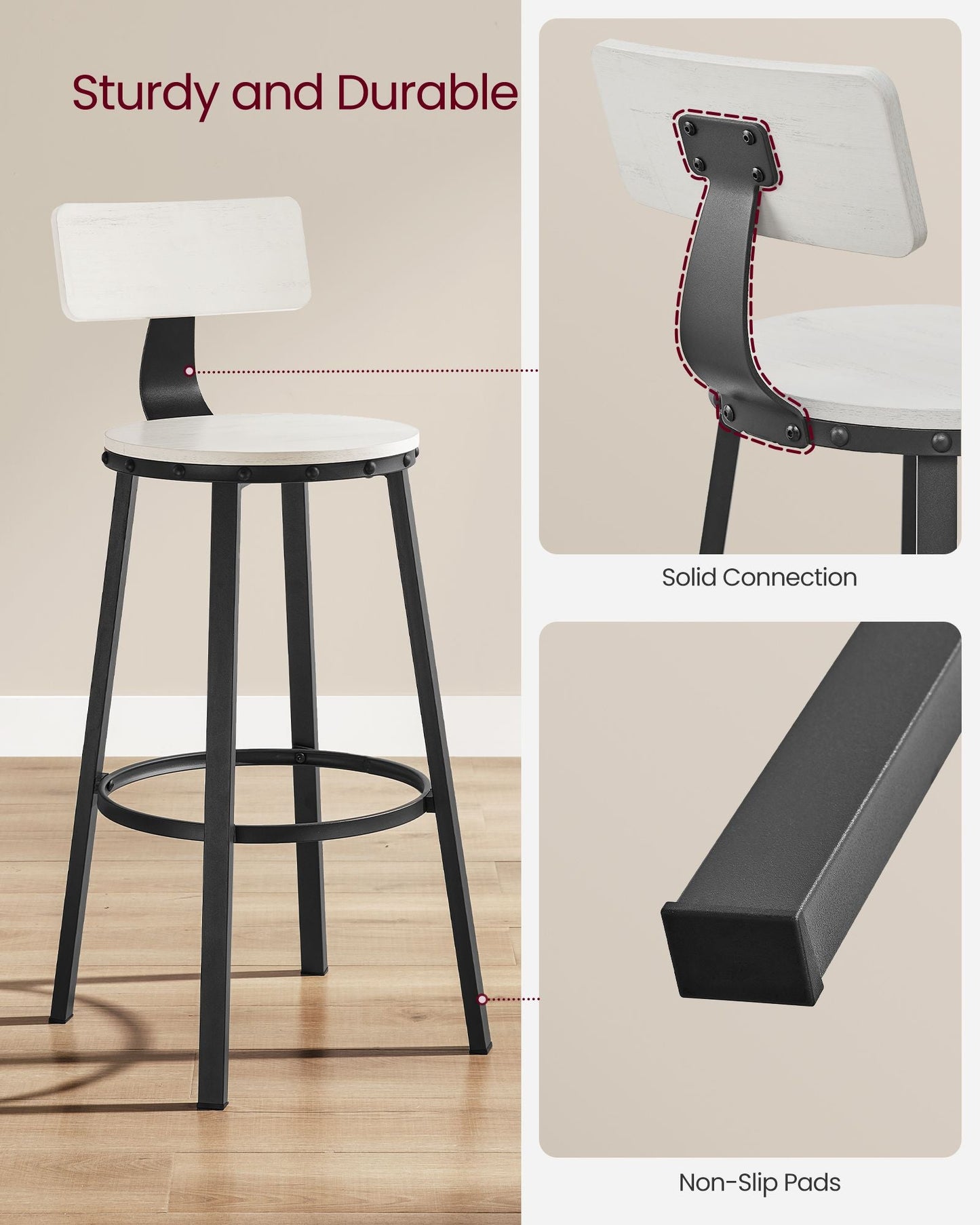 Bar Height Barstools with Back, Set of 2