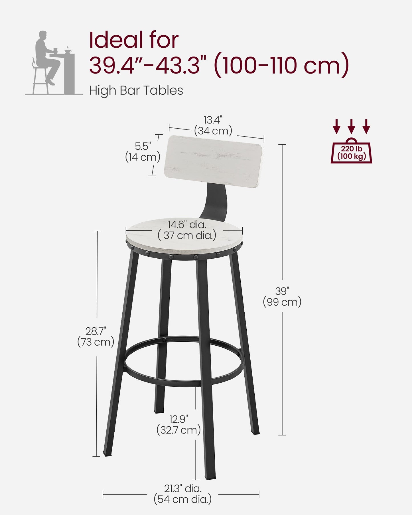Bar Height Barstools with Back, Set of 2