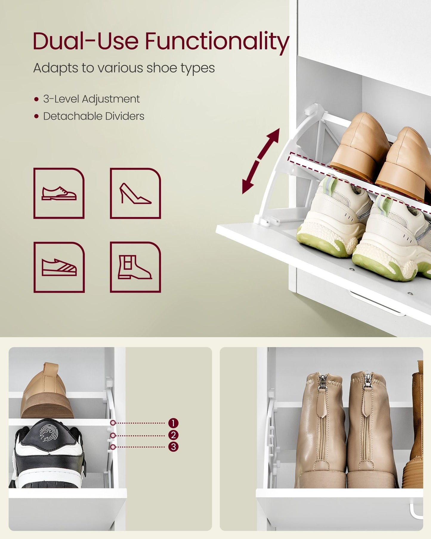Shoe Cabinet with 3 Flip Doors