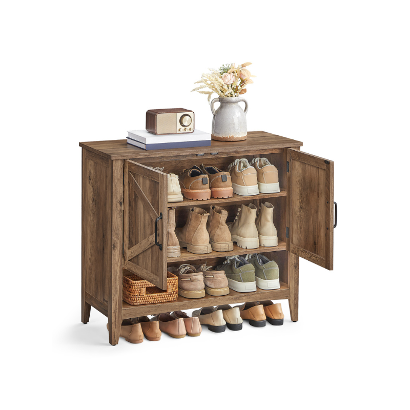 3-Tier Shoe Cabinet with Height-Adjustable Shelf