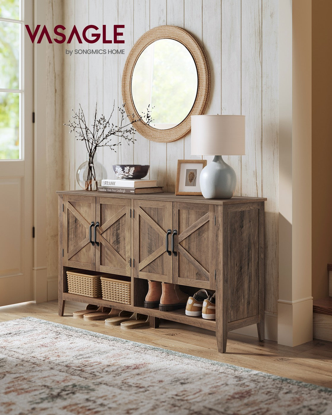3-Tier Shoe Cabinet, Farmhouse Style