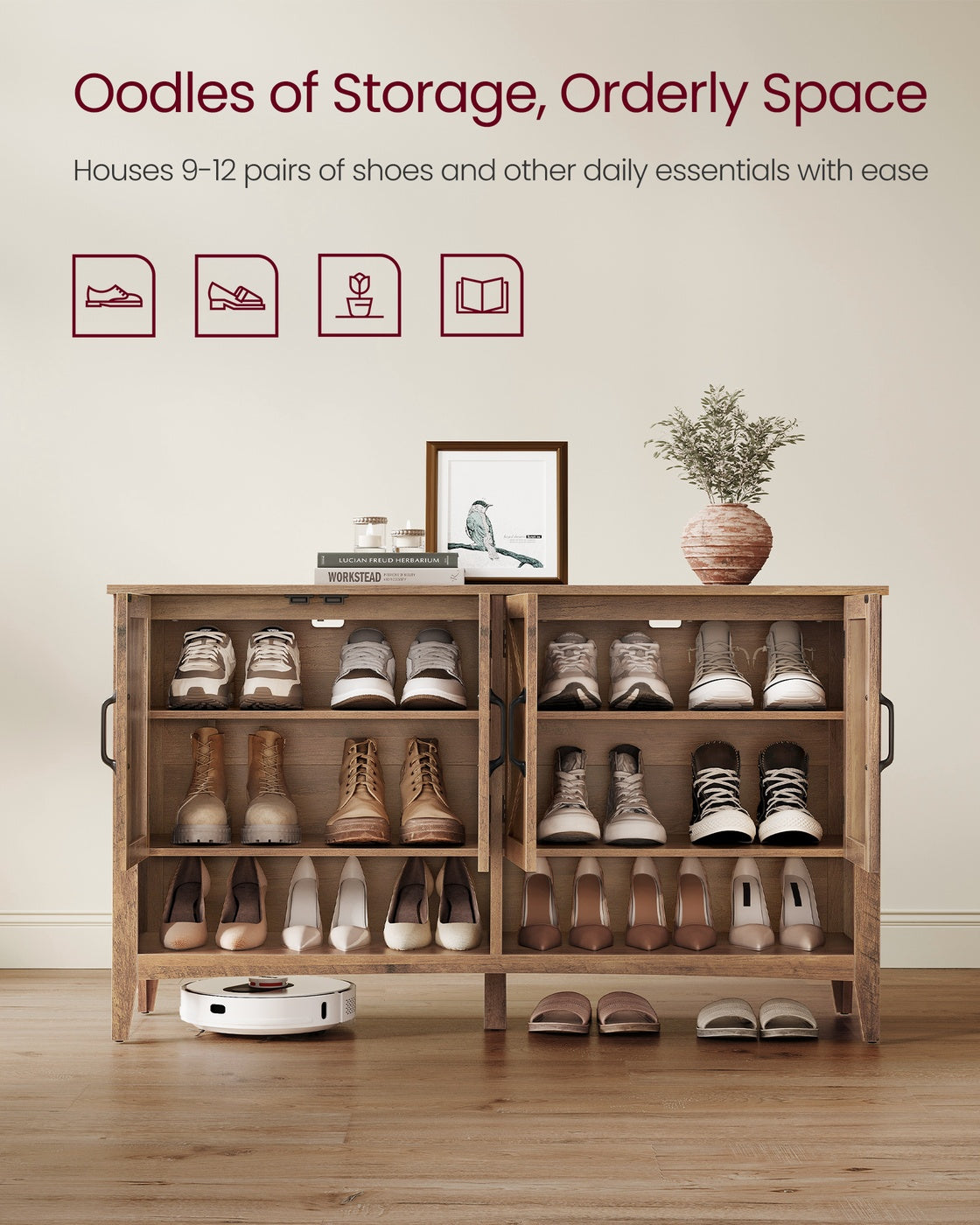3-Tier Shoe Cabinet, Farmhouse Style