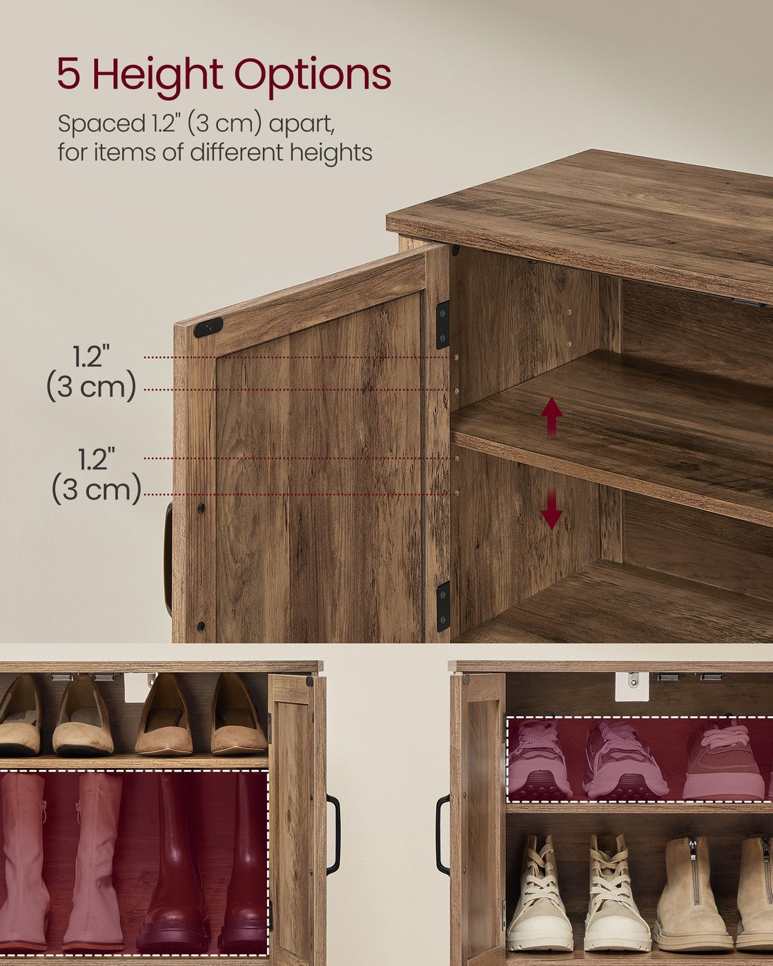 3-Tier Shoe Cabinet, Farmhouse Style