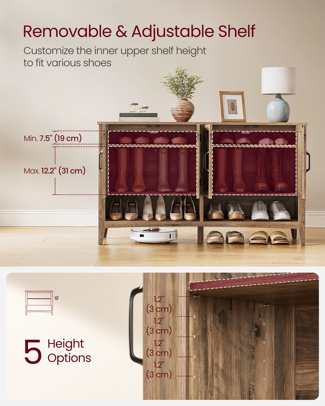 3-Tier Shoe Cabinet, Farmhouse Style