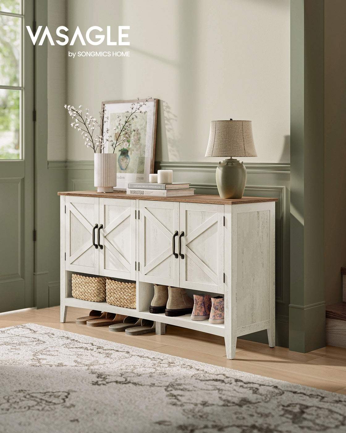 3-Tier Shoe Cabinet, Farmhouse Style