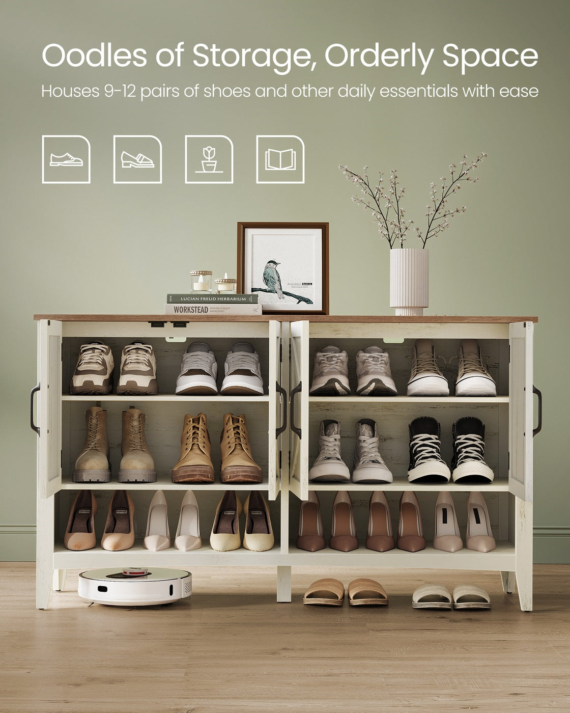 3-Tier Shoe Cabinet, Farmhouse Style