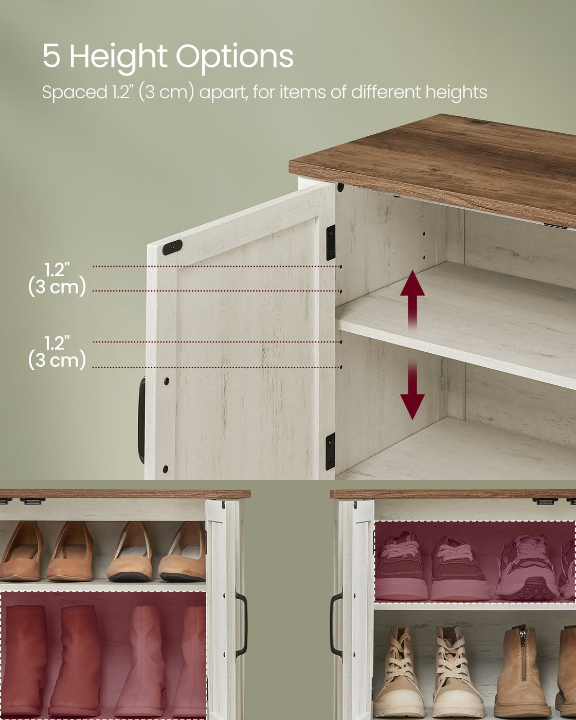 3-Tier Shoe Cabinet, Farmhouse Style