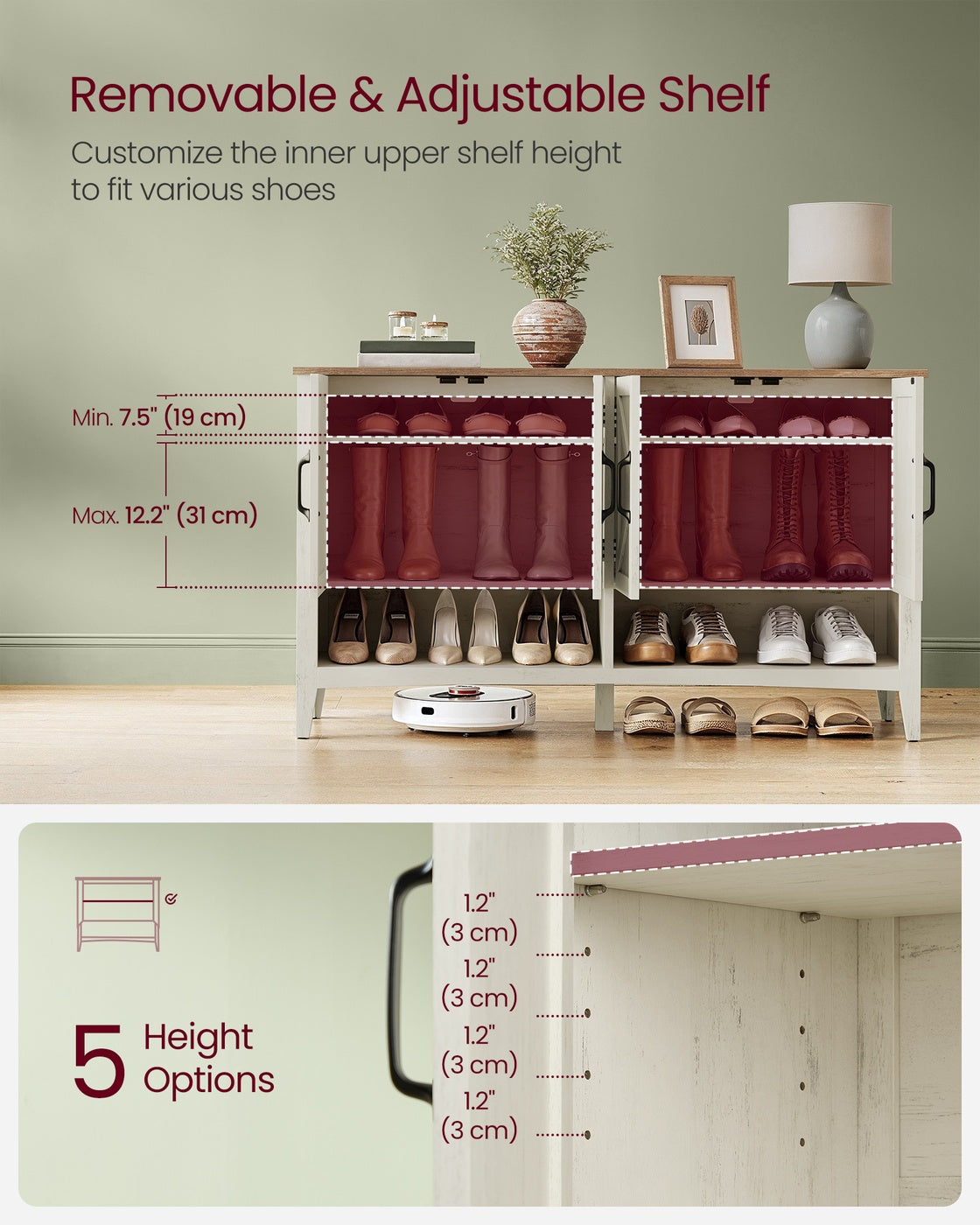 3-Tier Shoe Cabinet, Farmhouse Style
