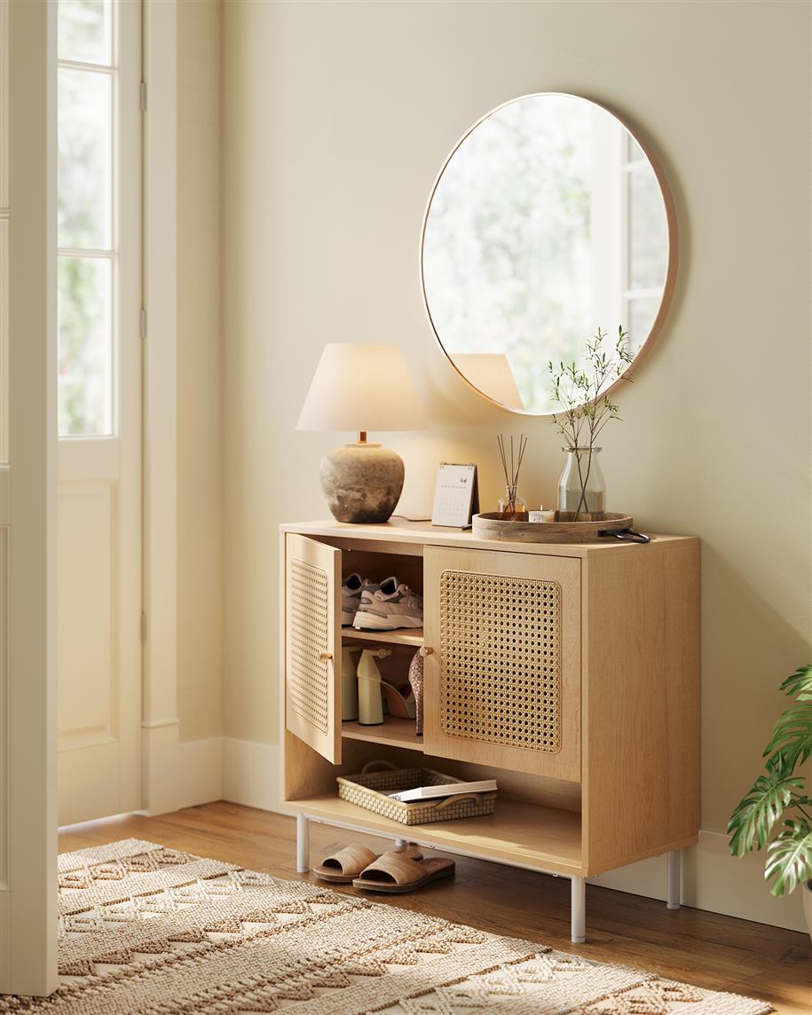 Natural Rattan 3-Tier Shoe Cabinet