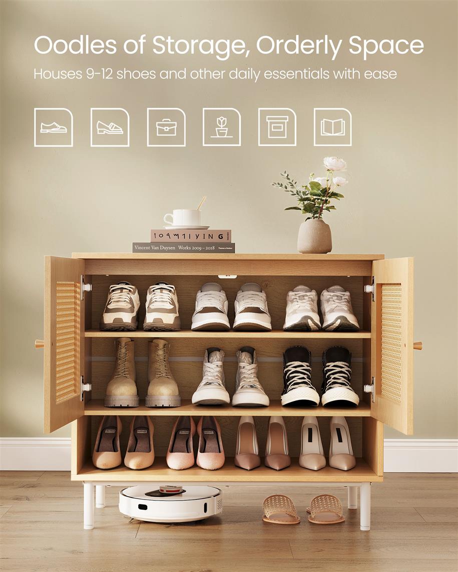 Natural Rattan 3-Tier Shoe Cabinet