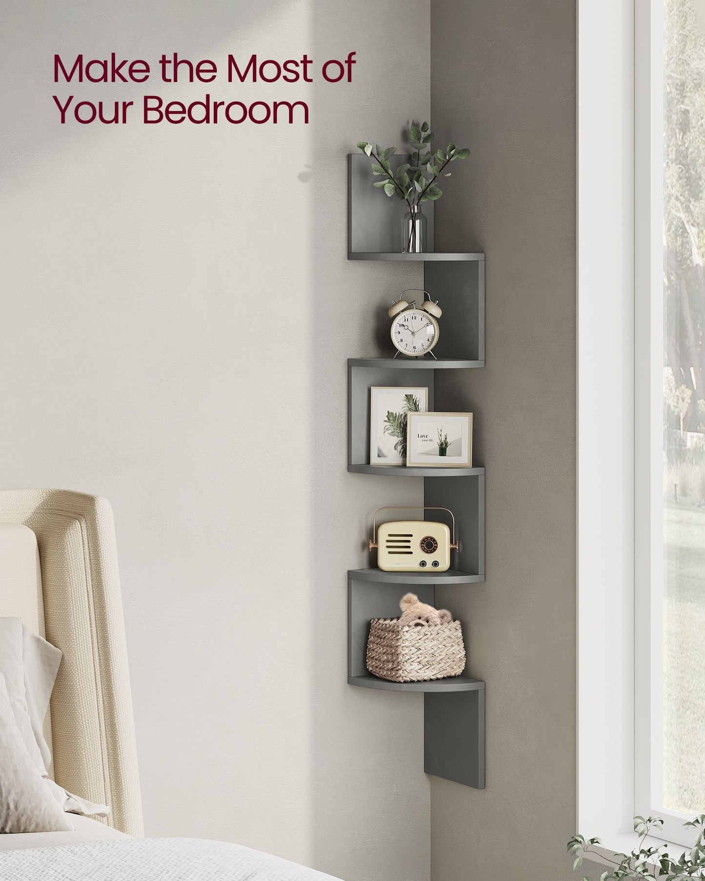 5-Tier Wall-Mounted Corner Shelf