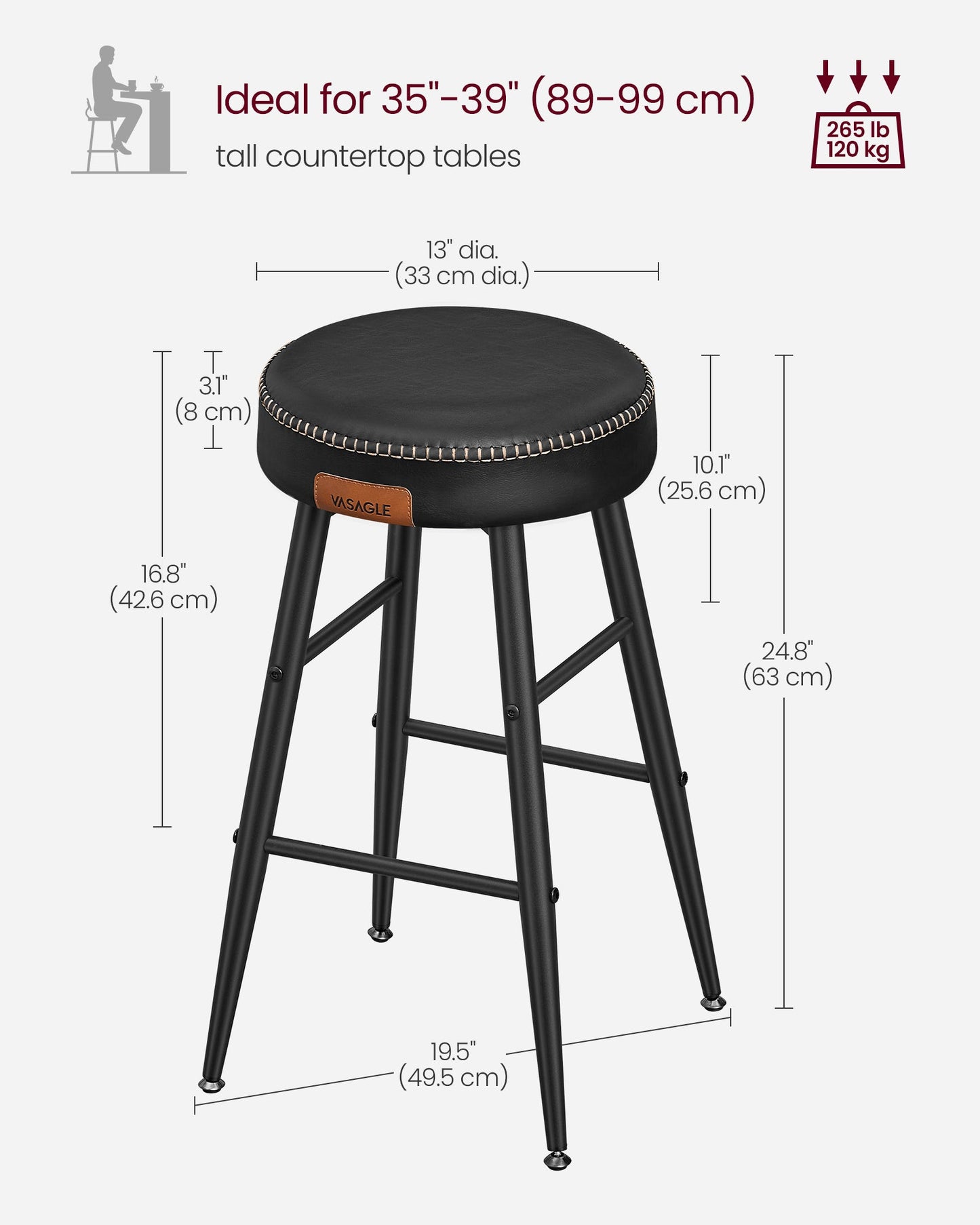 EKHO Collection - Counter Stools Set of 2, Ink Black