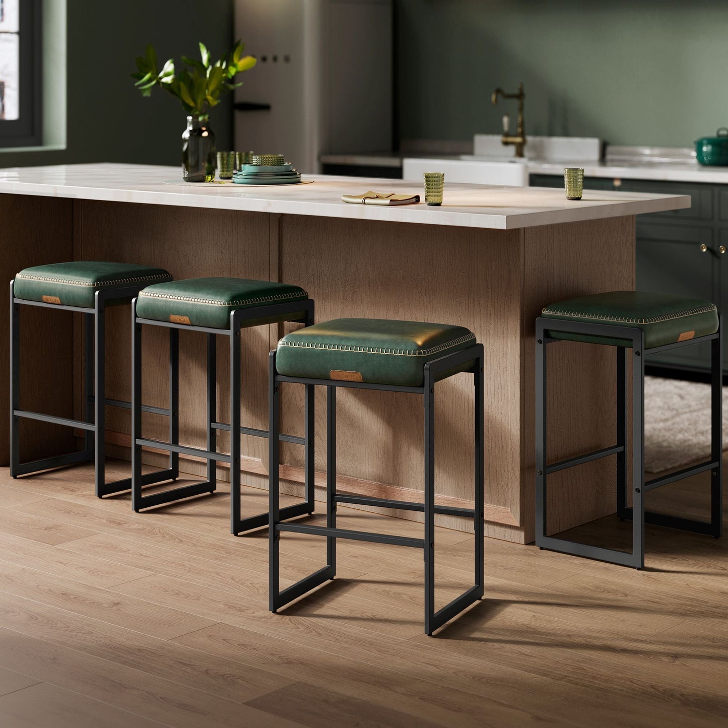 EKHO Collection Bar Stools Set of 4, Counter Height Bar Stools, Caramel Brown