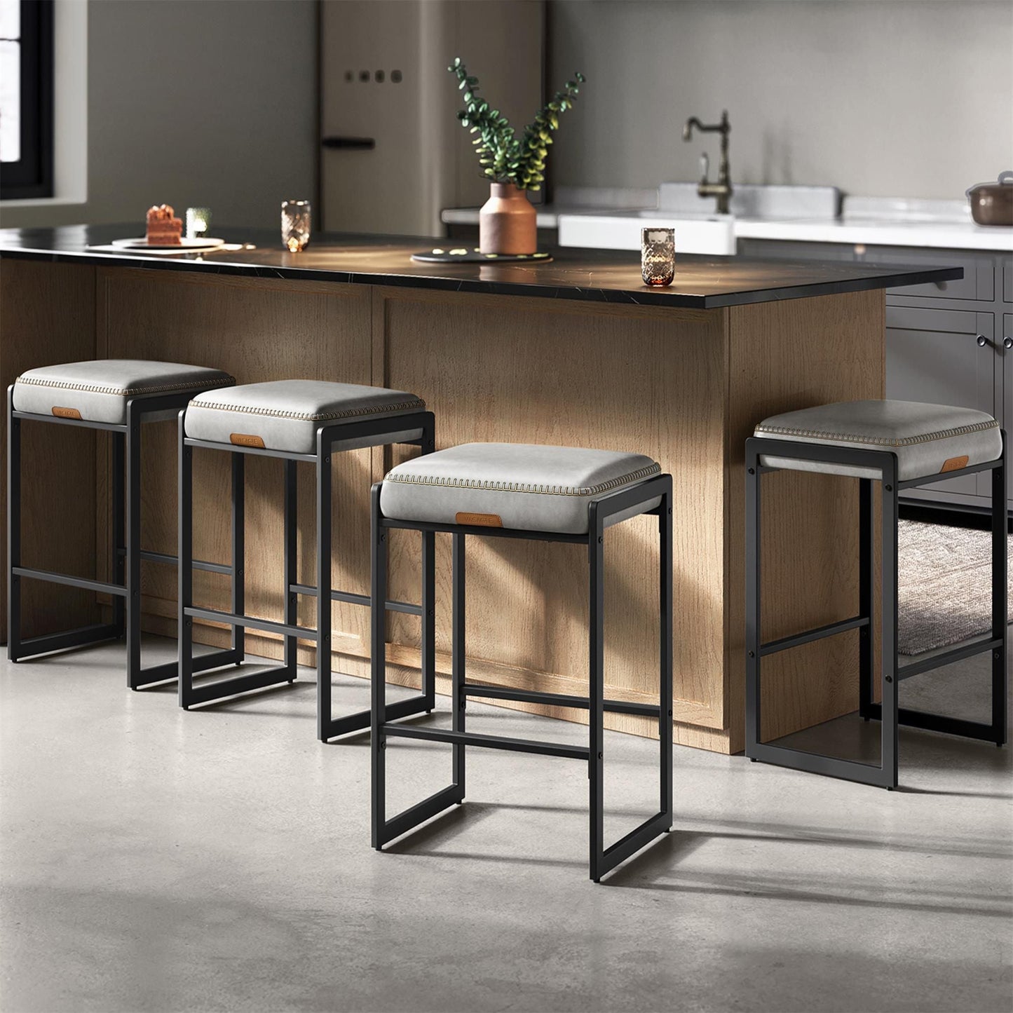 EKHO Collection Bar Stools Set of 4, Counter Height Bar Stools, Caramel Brown