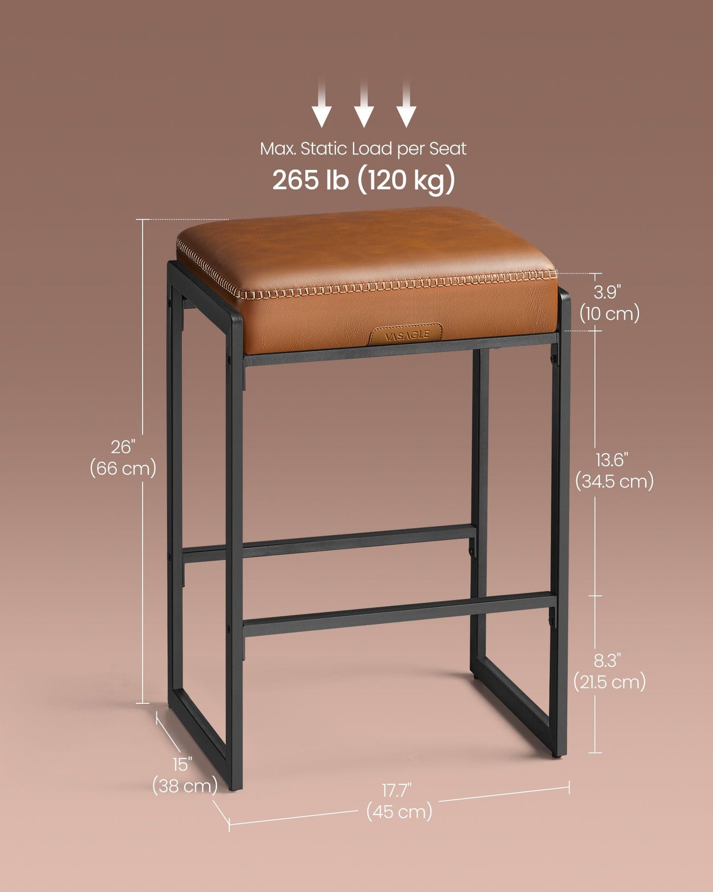 EKHO Collection Bar Stools Set of 4, Counter Height Bar Stools, Caramel Brown