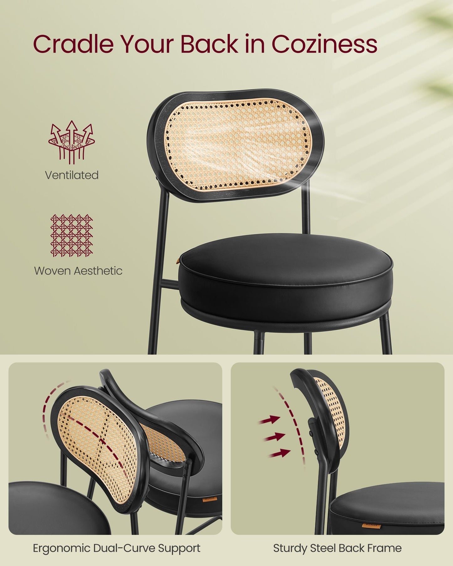 Counter Height Bar Stool with PE Rattan Back Set of 2