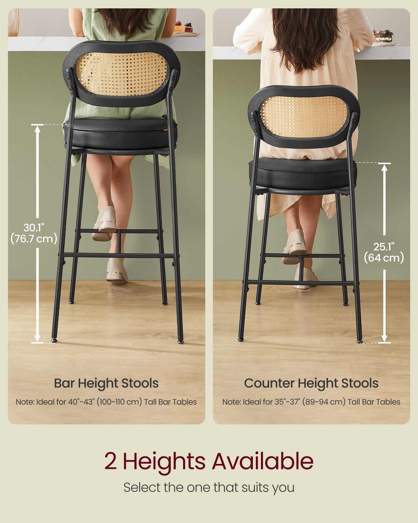Counter Height Bar Stool with PE Rattan Back Set of 2