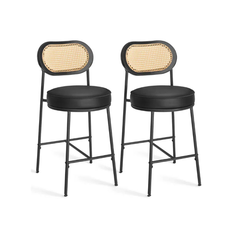 Counter Height Bar Stool with PE Rattan Back Set of 2