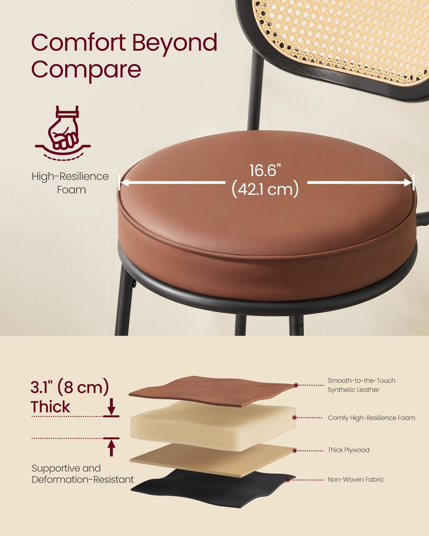 Counter Height Bar Stool with PE Rattan Back Set of 2
