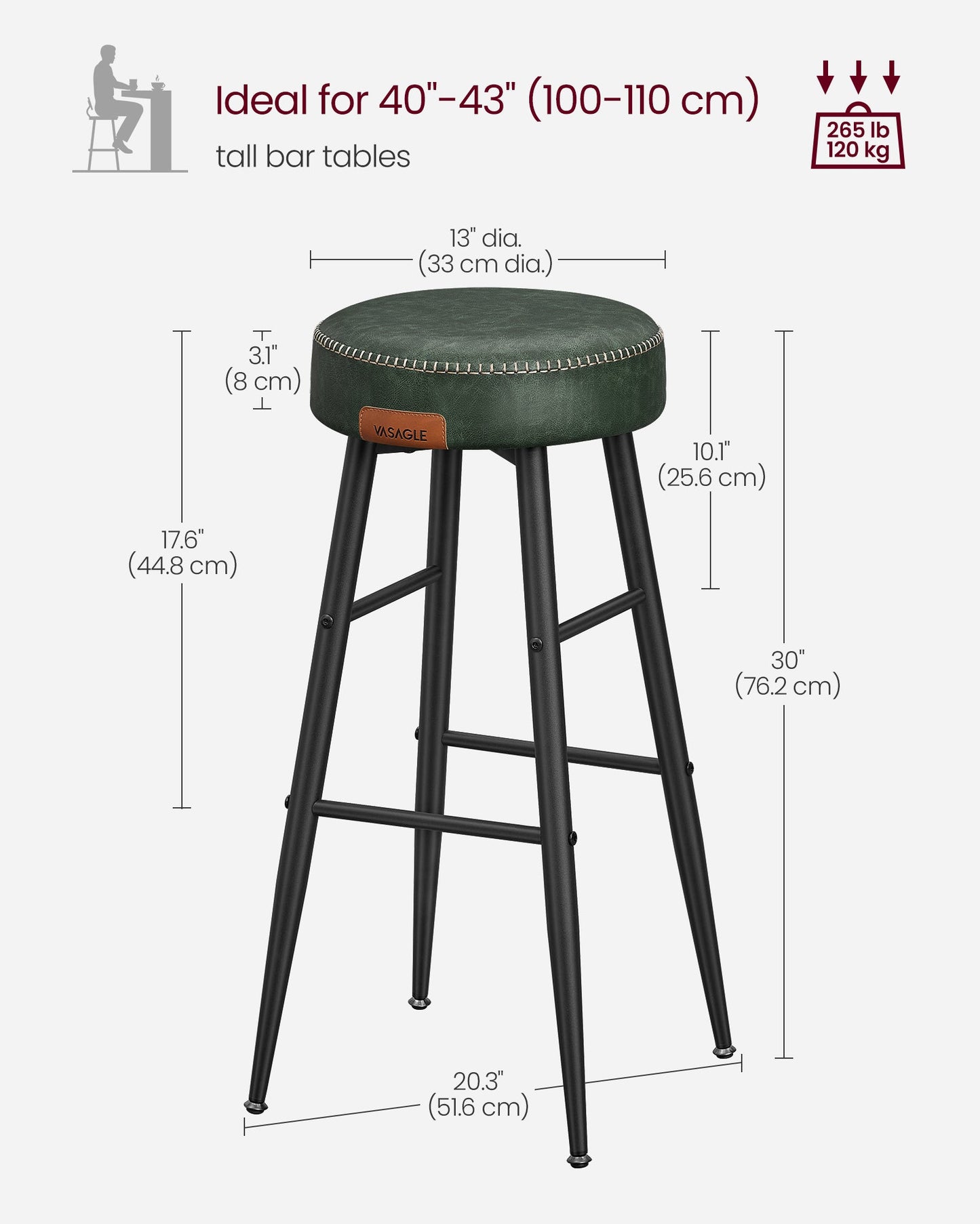 EKHO Collection - Bar Stools Set of 2, Forest Green