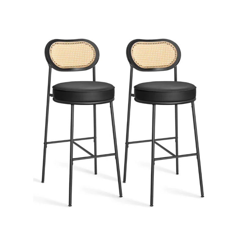 Bar Height Bar Stool with PE Rattan Back Set of 2