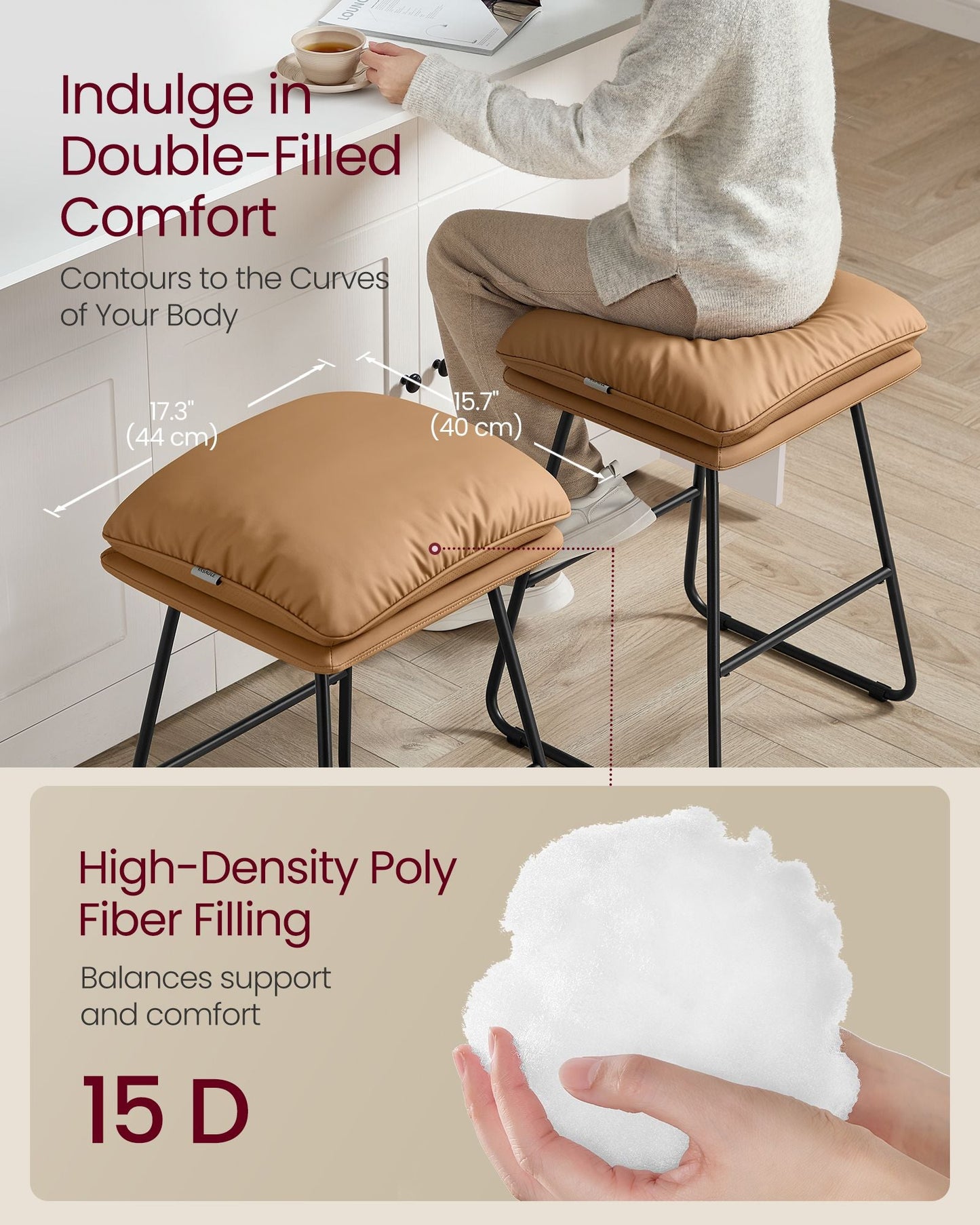 Counter Stools Set of 2 with Soft Cushion and Sled Base Caramel Brown