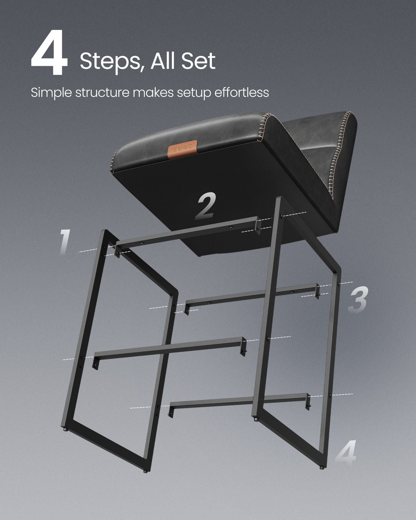 EKHO Collection - Bar Stools Set of 4, Counter Height Stools with Backs, Ink Black