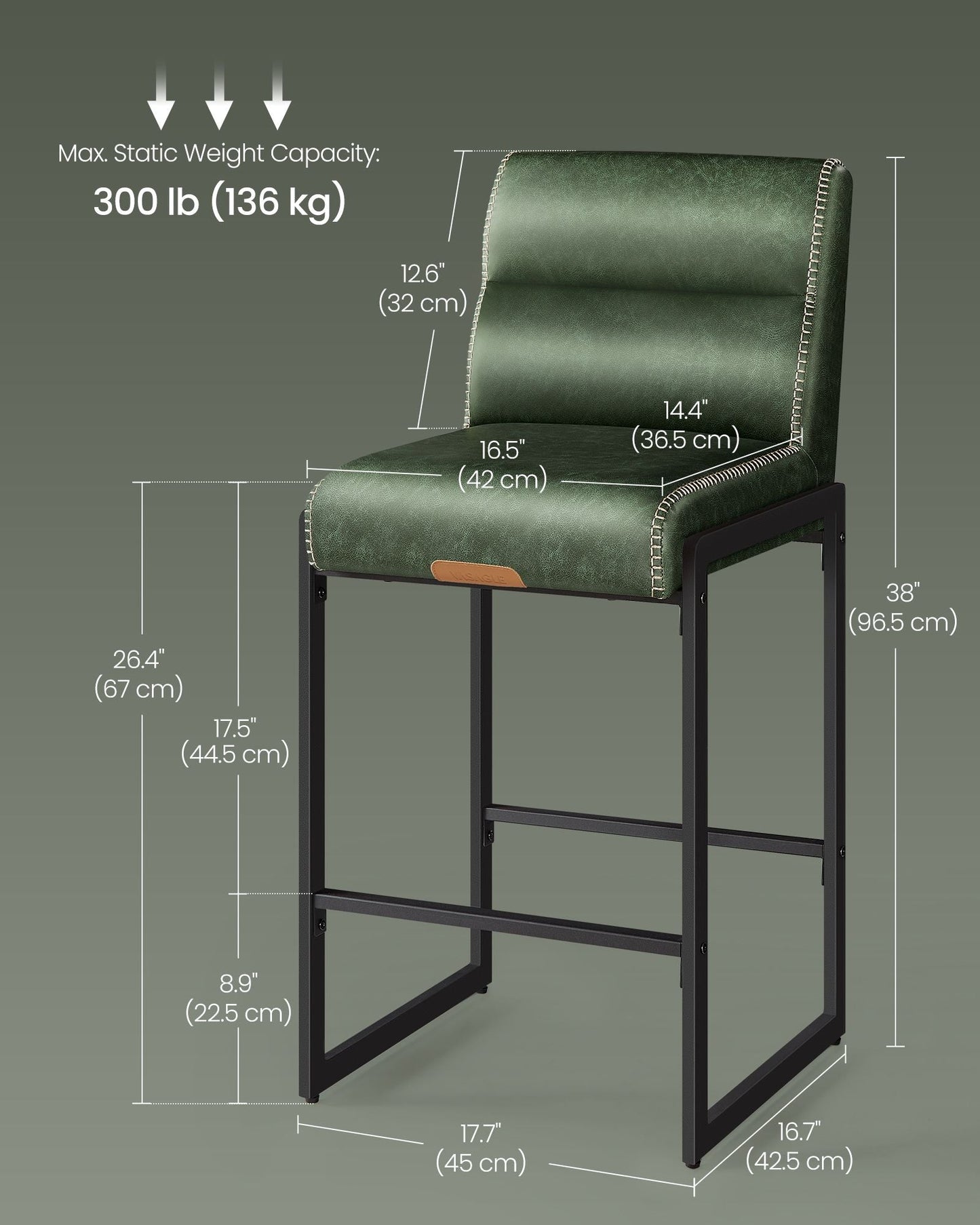 EKHO Collection - Bar Stools Set of 4, Counter Height Stools with Backs, Forest Green