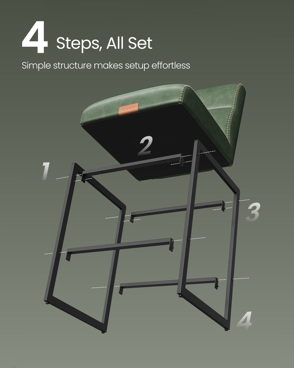 EKHO Collection - Bar Stools Set of 2, Counter Height Stools with Backs, Forest Green