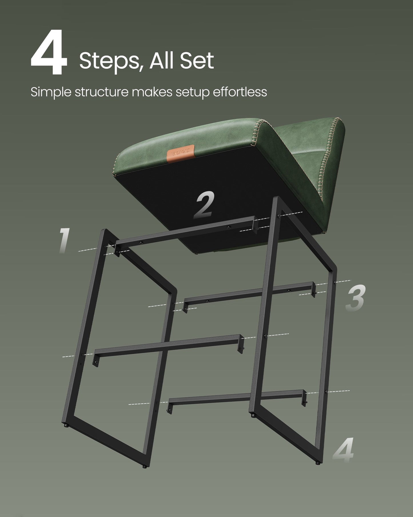EKHO Collection - Bar Stools Set of 4, Counter Height Stools with Backs, Forest Green