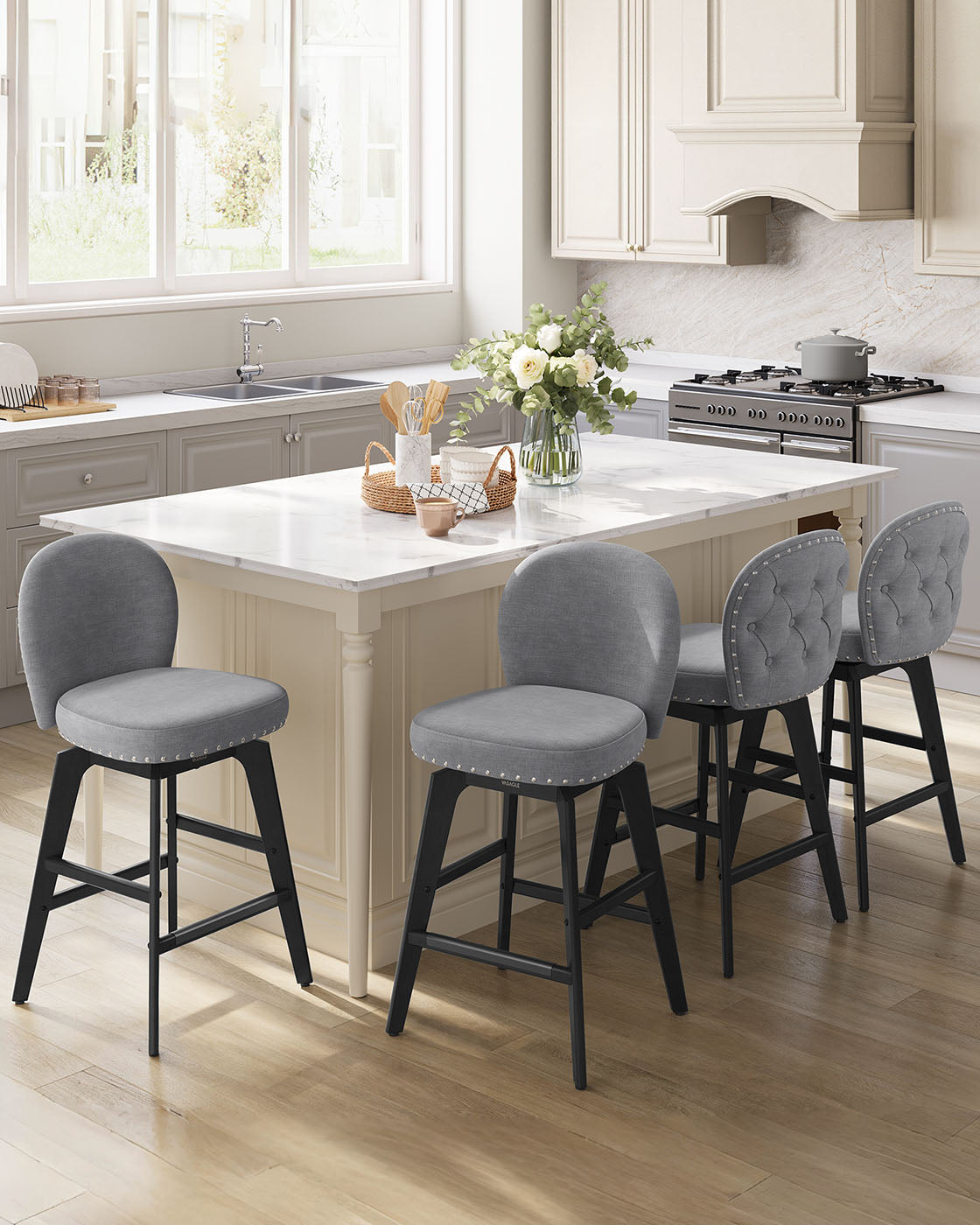 Bar Stools Set of 2 with Chenille Fabric