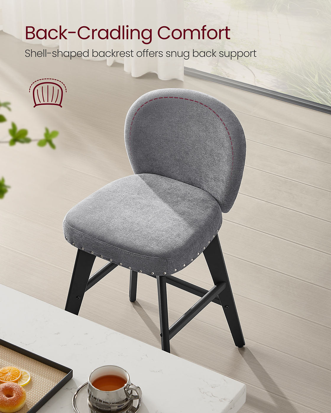 Bar Stools Set of 2 with Chenille Fabric
