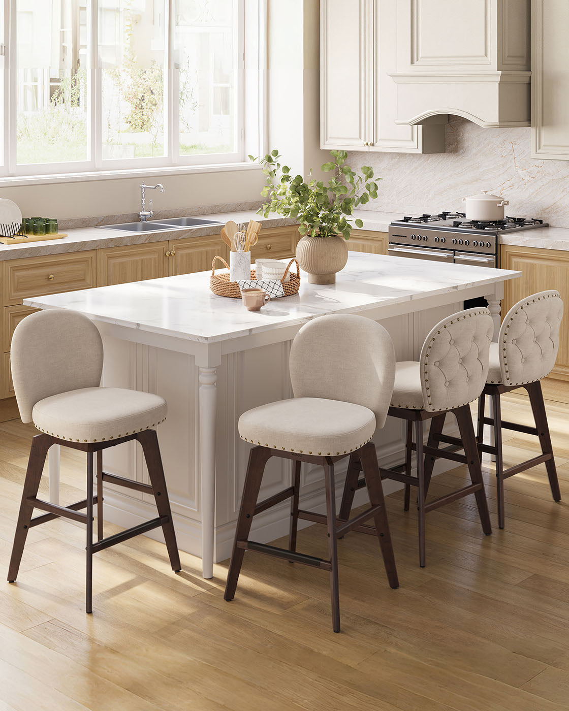 Bar Stools Set of 2 with Chenille Fabric